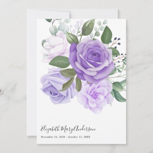 紫のフローラサンキュー死別の写真 サンキューカード (裏面)