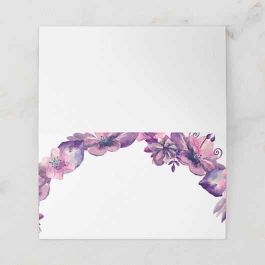 紫のフローラシーティングカード。ピンクの結婚式の花 プレイスカード (外部開封)