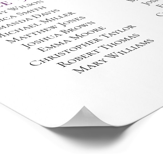 紫のフローラシーティングチャートプリント。薄紫結婚の ポスター (角)