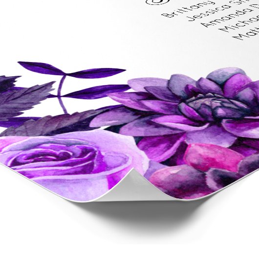 紫のフローラシーティングチャートプリント。薄紫結婚の ポスター (角)