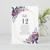 紫のフローラジオメトリックテーブル結婚番号のシート (スタンド正面)