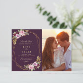 紫のフローラジオメトリック日付の写真カードを保存 セーブザデート (スタンド正面)