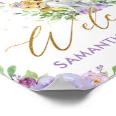 紫のフローラジャングル動物の赤ちゃんシャワーへようこそ ポスター (角)