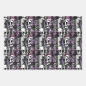 紫のフローラスカル ラッピングペーパーシート (正面3)