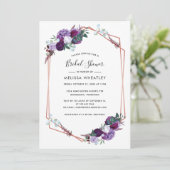 紫のフローラスクリプトジオメトリブライダルシャワー 招待状 (スタンド正面)