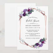 紫のフローラスクリプトジオメトリブライダルシャワー 招待状 (正面/裏面)