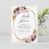 紫のフローラスクリプトベビーシャワーの招待 招待状 (スタンド正面)
