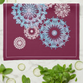 紫のフローラスノーフレークのキッチンタオル キッチンタオル (折り畳み)