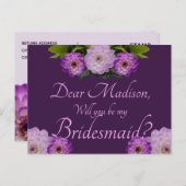 紫のフローラダリア私の花嫁のメイドになる？ インビテーションポストカード (正面/裏面)