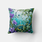 紫のフローラデザインと緑 クッション (裏面)