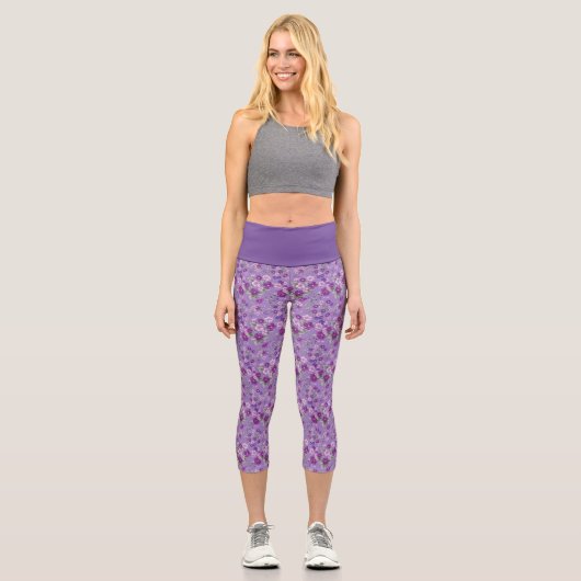 紫のフローラハイウェストYoga Capris、XS (0-2) カプリレギンス (正面)