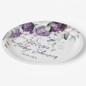 紫のフローラハートエレガントベビーシャワー ペーパープレート (アングル)