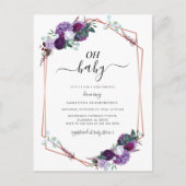 紫のフローラバラ金ゴールド幾何学的ベビーシャワー インビテーションポストカード (正面)