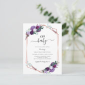 紫のフローラバラ金ゴールド幾何学的ベビーシャワー インビテーションポストカード (スタンド正面)