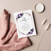 紫のフローラバラ金ゴールド幾何学的ベビーシャワー ノートカード