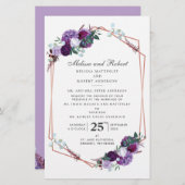 紫のフローラバラ金ゴールド幾何学的結婚緑 便箋 (正面/裏面)