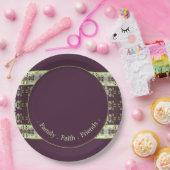 紫のフローラバラ パターン（の模様が）ある ペーパープレート (パーティー)