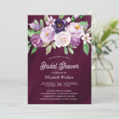 紫のフローラフォトダークムーディースプラムブライダルシャワー 招待状 (スタンド正面)