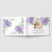 紫のフローラフォト悔やみや弔慰葬儀の水色 ゲストブック (全面)