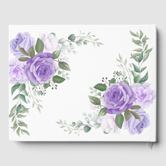 紫のフローラフォト悔やみや弔慰葬儀の水色 ゲストブック (裏面)