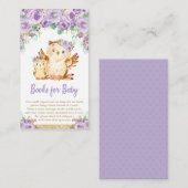 紫のフローラフクロウ赤ちゃんシャワーで本を持ってくる エンクロージャーカード (正面/裏面)