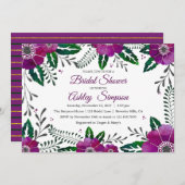 紫のフローラフレームブライダルシャワー 招待状 (正面/裏面)