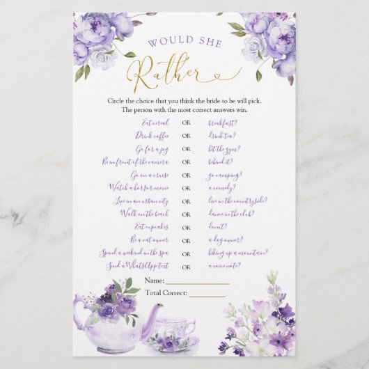 紫のフローラブライダルシャワーお茶は彼女が好き (正面)