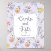 紫のフローラブライダルシャワーカードとギフト ポスター (正面)