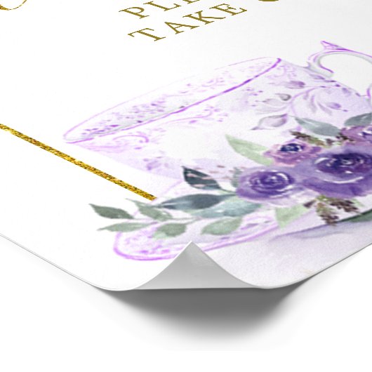 紫のフローラブライダルシャワーティーウィズサイン ポスター (角)