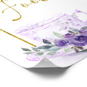 紫のフローラブライダルシャワーティーフードサイン ポスター (角)