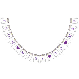 紫のフローラブライダルシャワーバナー バンティングフラッグ