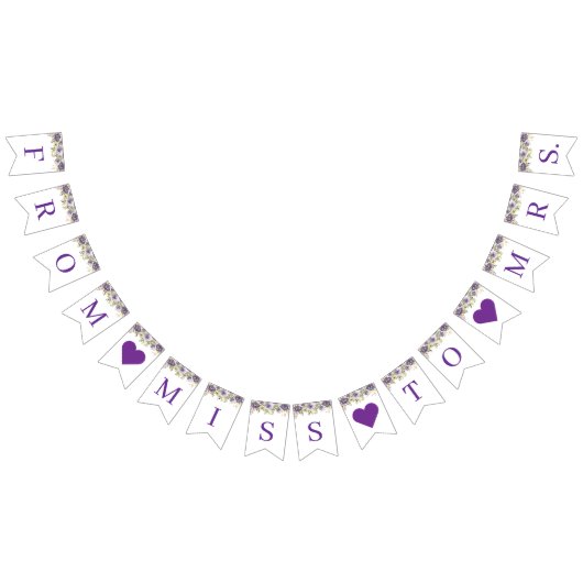 紫のフローラブライダルシャワーバナー バンティングフラッグ (全)