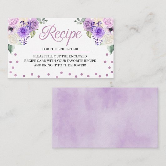 紫のフローラブライダルシャワーレシピエンクロージャカード エンクロージャーカード (正面/裏面)