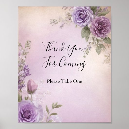 紫のフローラブライダルシャワー優先テーブル記号 ポスター (正面)
