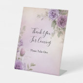 紫のフローラブライダルシャワー優先テーブル記号 台座サイン (正面)