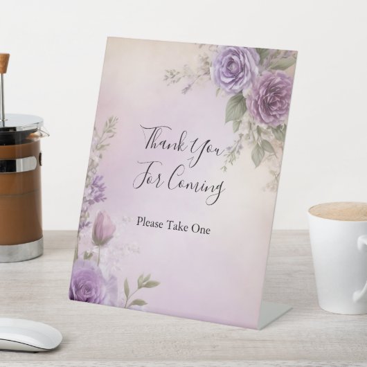 紫のフローラブライダルシャワー優先テーブル記号 台座サイン (インサイチュ)