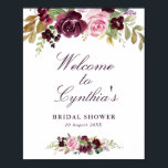 紫のフローラブライダルシャワー歓迎サイン ポスター<br><div class="desc">美しい紫の水色の花を持つフローラデザイン。このサイン文字のポスターの色や色を編集できる。</div>