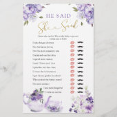 紫のフローラブライダルシャワー茶と彼は言った (正面)