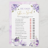 紫のフローラブライダルシャワー茶と彼は言った (正面/裏面)