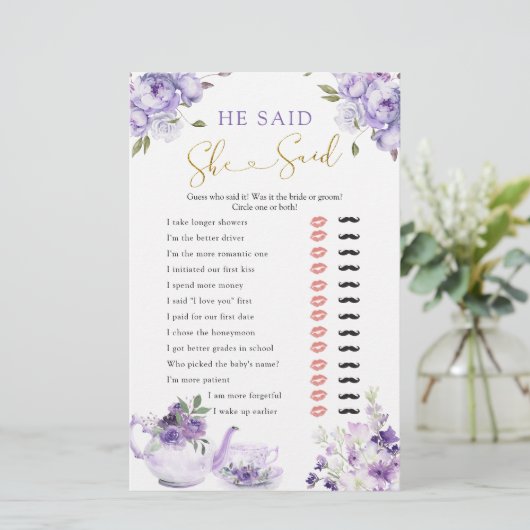 紫のフローラブライダルシャワー茶と彼は言った (スタンド正面)