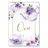 紫のフローラブライダルシャワー茶パーティーテーブル番号 テーブルナンバー (正面)
