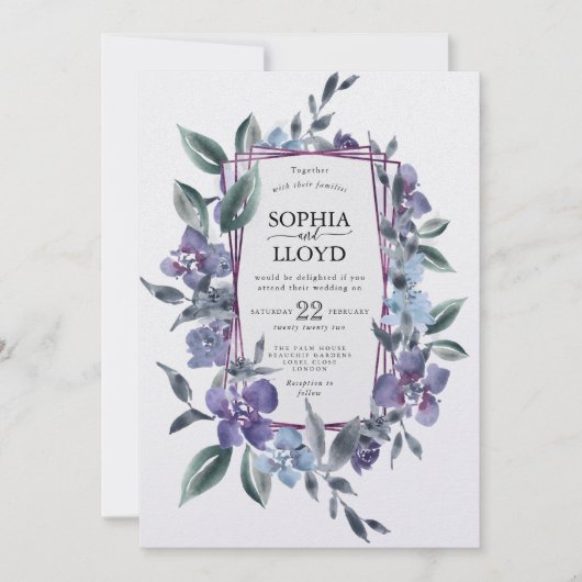 紫のフローラブーケ幾何学模様 シーズンカード (正面)