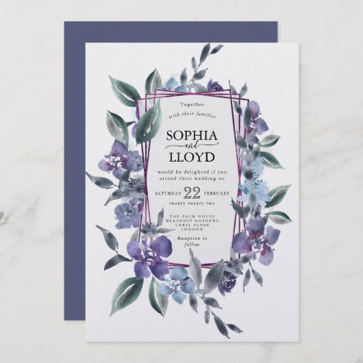 紫のフローラブーケ幾何学模様 シーズンカード (正面/裏面)