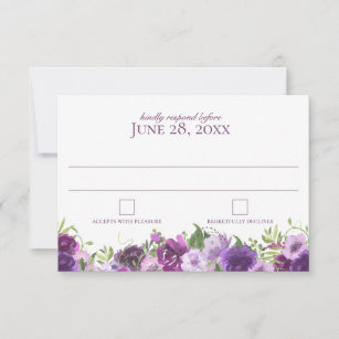 紫のフローラブーケ結婚水色反応 出欠カード
