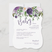 紫のフローラベビーガールシャワーブラケット 招待状 (正面)