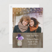 紫のフローラメイスン素朴ジャー写真の保存日付 案内ポストカード (正面/裏面)