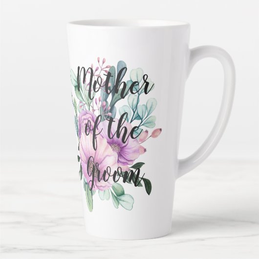 紫のフローラモザ結婚ーブライダル カフェラテマグ (右)