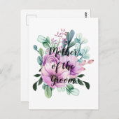 紫のフローラモザ結婚ーブライダル ポストカード (正面/裏面)