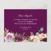 紫のフローラモダンが私の花嫁の提案になる インビテーションポストカード (裏面)