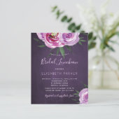 紫のフローラモダンのシャワー招待状 (スタンド正面)